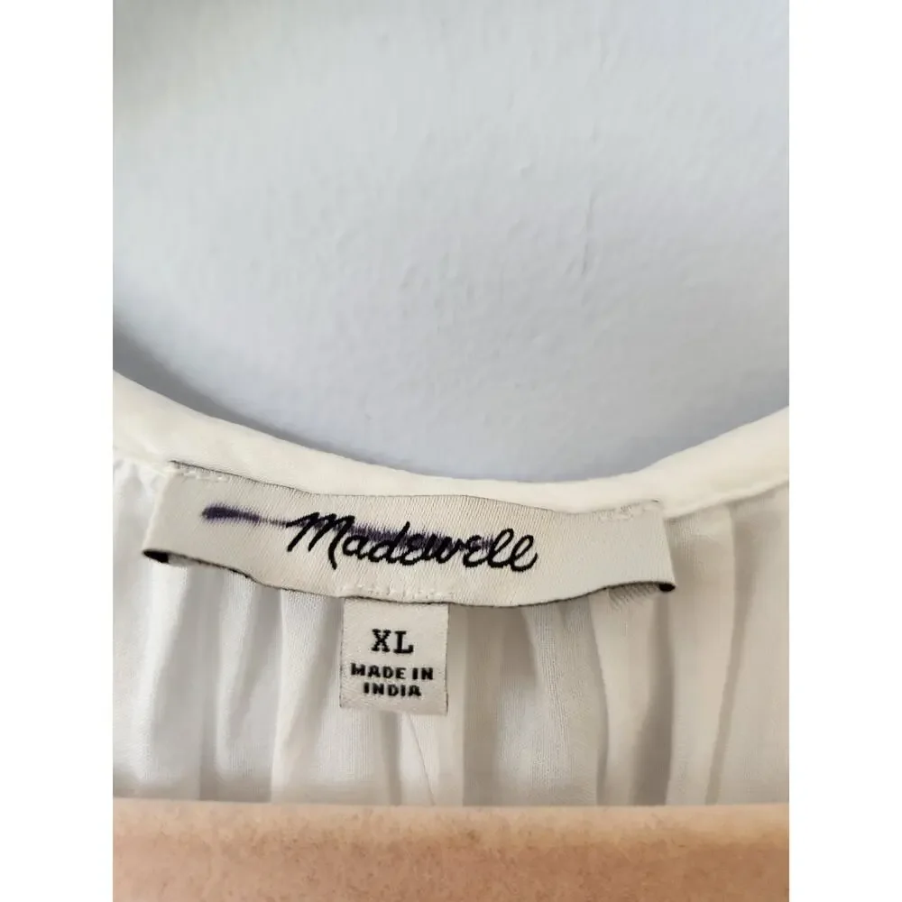 NWT Madewell Pintucked Ruffled Puff-Sleeve Top Classic Capsule White XL